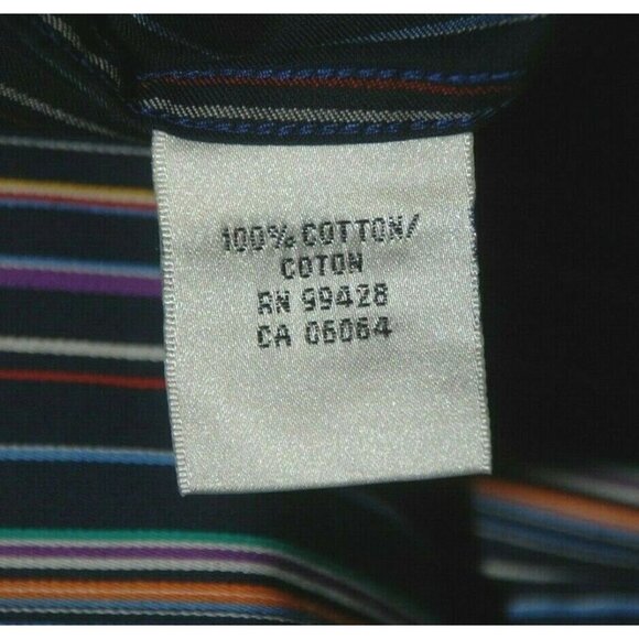 Mens BUGATCHI UOMO L Colorful Striped Contrast Cuff Dress Shirt Classic Cotton - Picture 10 of 10